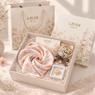 PRE-ORDER SET KHĂN LỤA & KHUY CÀI CHẠM FLOWERS
