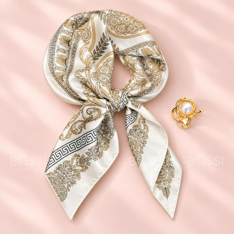 PRE-ORDER SET KHĂN LỤA & KHUY CÀI CHẠM FLOWERS