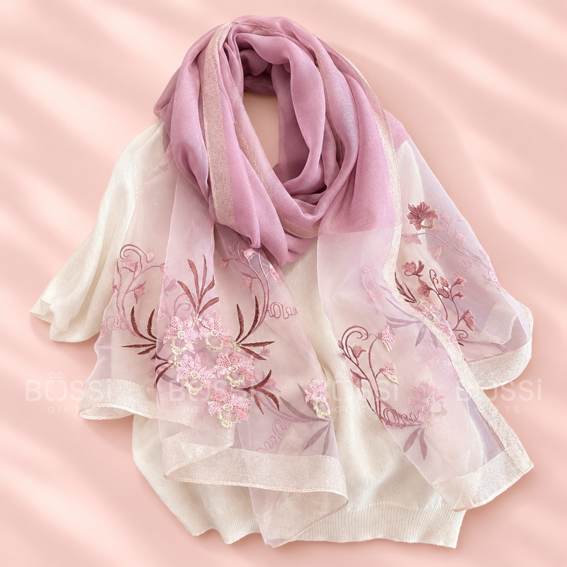 PRE-ORDER SET KHĂN LỤA & KHUY CÀI CHẠM FLOWERS